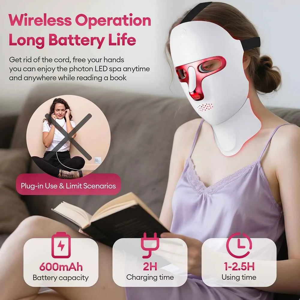 LED Face, and Neck Mask, Rechargeable, Anti-Wrinkle Skin Tightening, Whitening, Facial SPA Beauty Care Device