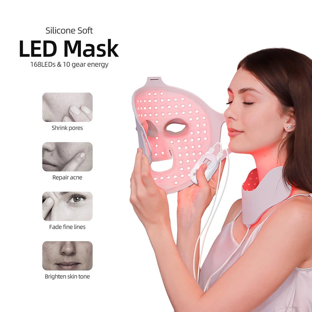 3D Flexible Silicone Facial Beauty Mask, Red Light Face & Neck, Wireless Use