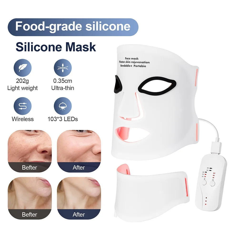 Mask Face With Neck, Red Light Infrared Therapy, Flexible Facial Mask Repair ,Skin Wireless Use
