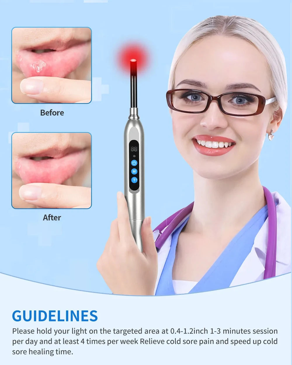 Therapy Cold Sore Wand, Device For Mouth Sores Treatment, LED Light Therapy Machine Skin Care