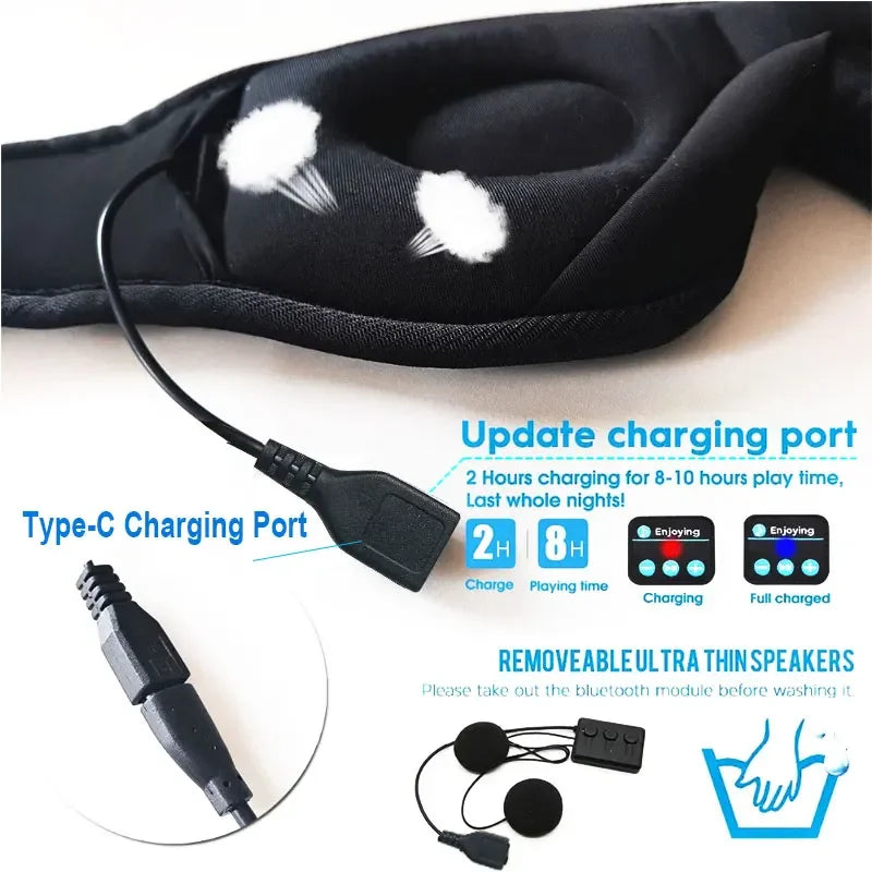 3D wireless music headphone, breathable, smart eye mask, Bluetooth headset with mic for IOS/MAC