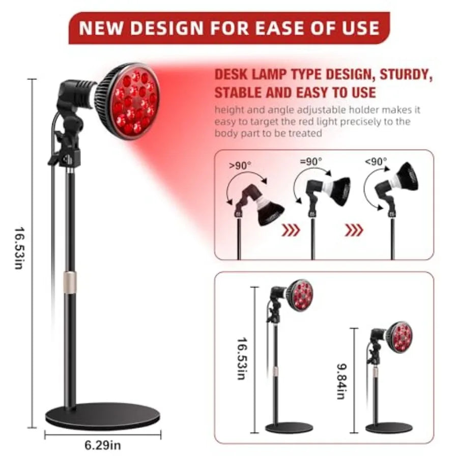 Red Light Therapy Lamp with 16.5 inch Adjustable Stand, 660nm and 850nm, Near Infrared Light Combo, for Face and Body