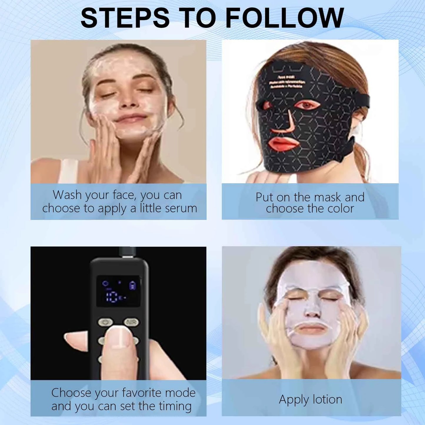 4 Modes Portable Led Face Mask, Light Therapy for Anti-Aging Wrinkles, Skin Rejuvenation,
