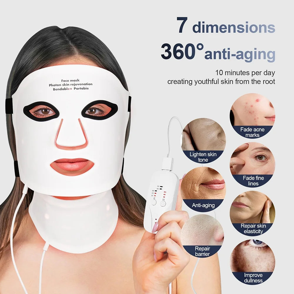 Mask Face With Neck, Red Light Infrared Therapy, Flexible Facial Mask Repair ,Skin Wireless Use