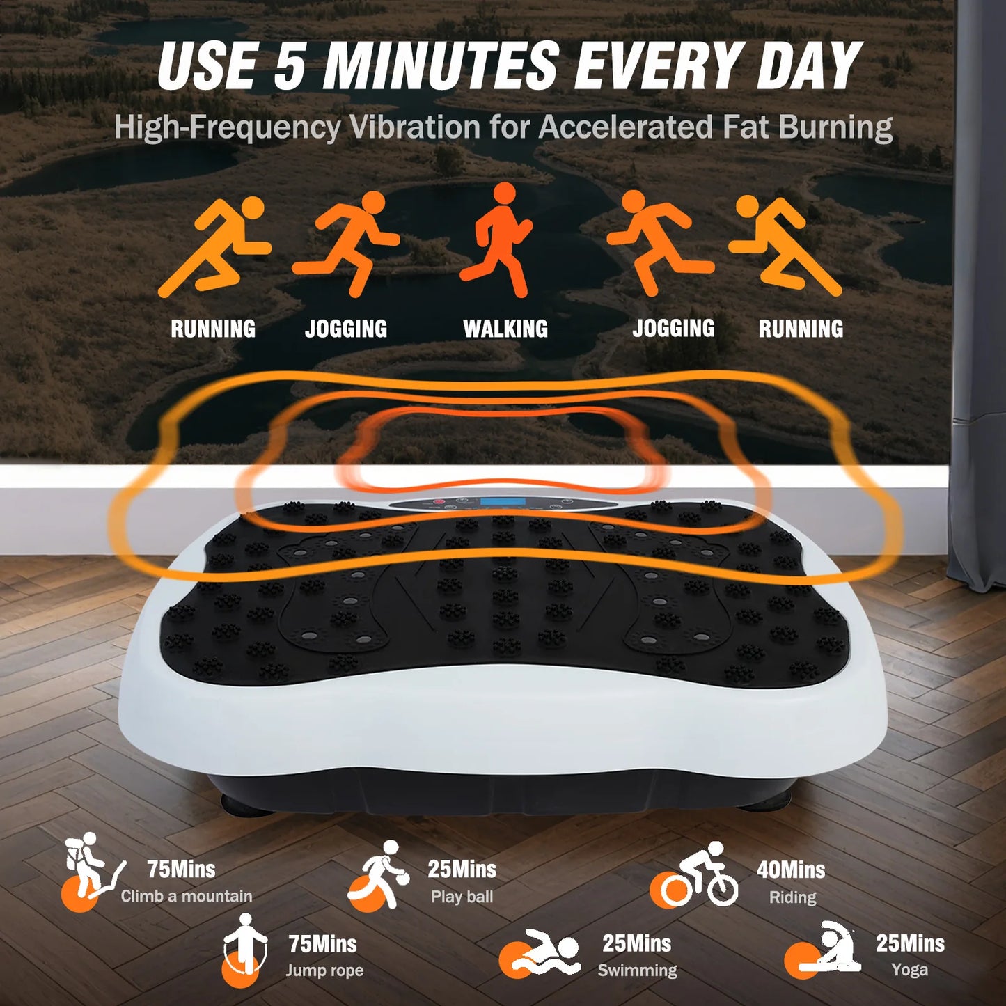 Full-Body Vibration Plate, Exercise Equipment Workout 330lbs, with Resistance Bands Remote Control