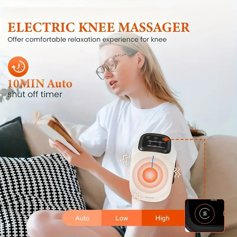 Cordless Knee Massager, with Heat and Vibration, Portable Knee Massager, with Large LED Screen, Adjustable Temperature