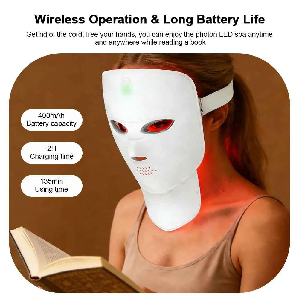 Wireless LED Face, & Neck Mask, Anti Aging Rejuvenation, Tighten Face, Neck Lifting, Whitening Beauty Device