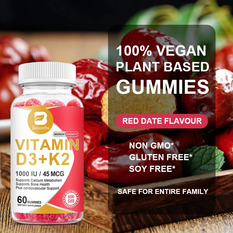 D3+K2 Gummies, 1000 IU Vitamin, for Bone Health Promotes Healthy Muscle Function