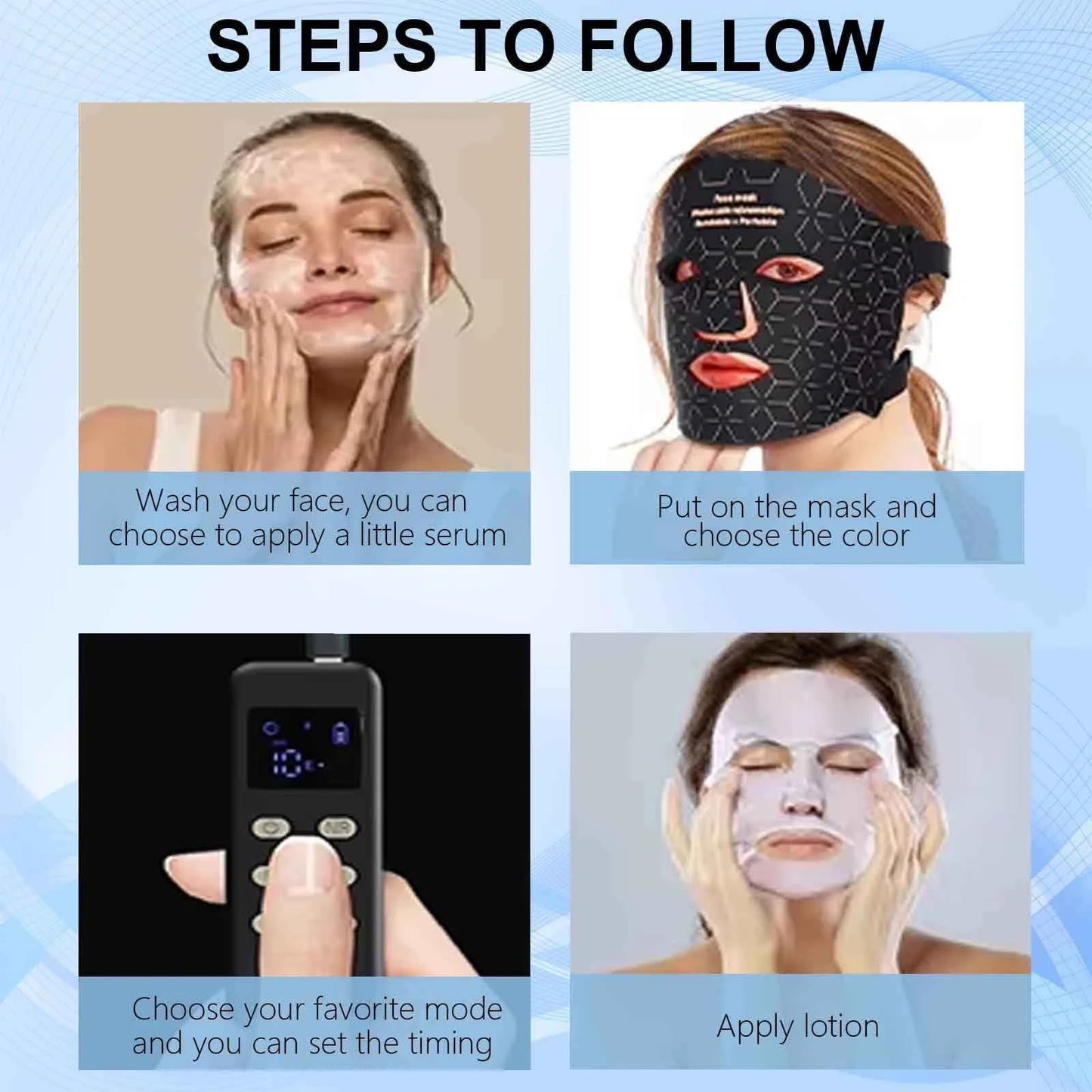 Red Light Face Mask, 460nm 630nm 590nm 850 nm Led Light Infrared Beauty Mask, at-Home use and Travel