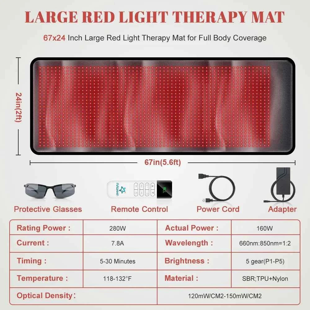 Therapy Mat 660nm850nm,  Large Pad 76"x 24 For Body Pain Relief Power 160W