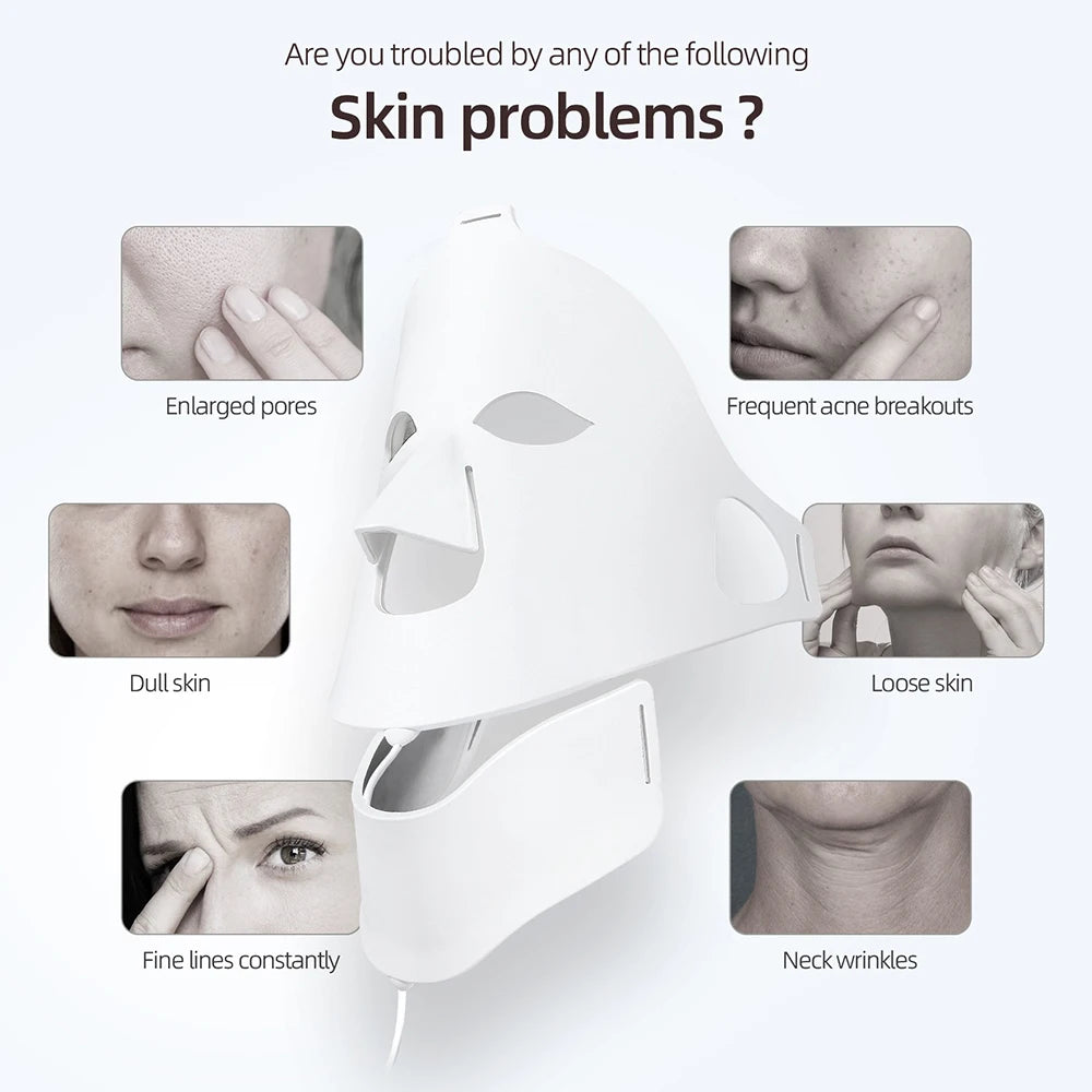3D Flexible Silicone Facial Beauty Mask, Red Light Face & Neck, Wireless Use