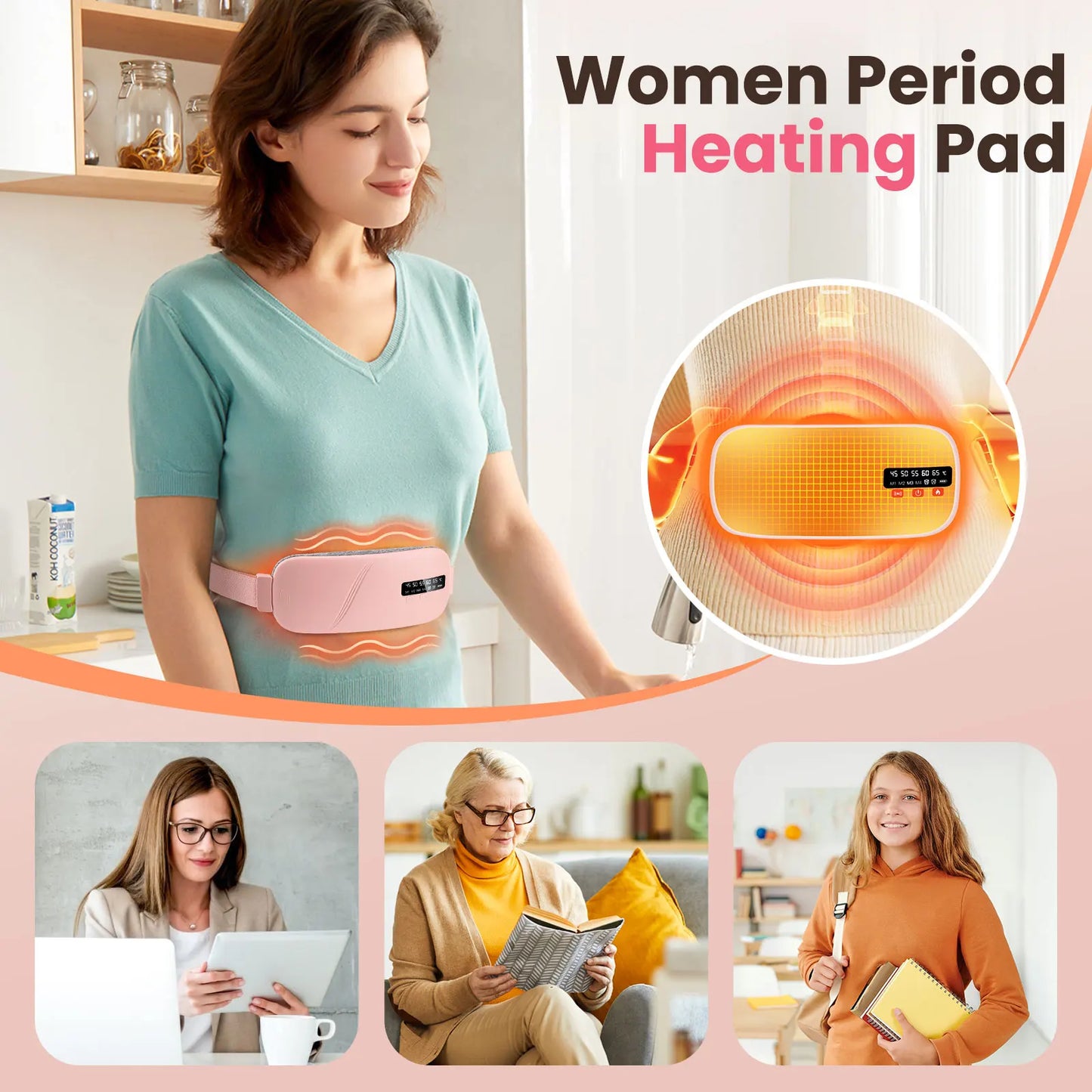 5 Modes, Electric Belt, Heating Vibration, Waist Massage, Balance Women Menstrual, Heating Pad for for Cramps Period Relief