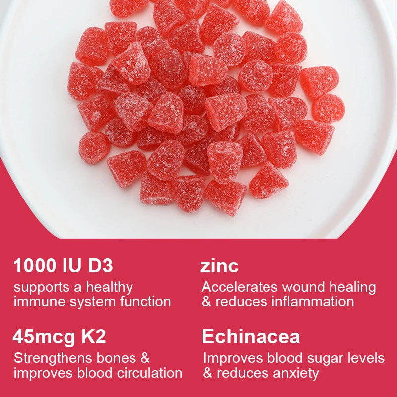 D3+K2 Gummies, 1000 IU Vitamin, for Bone Health Promotes Healthy Muscle Function