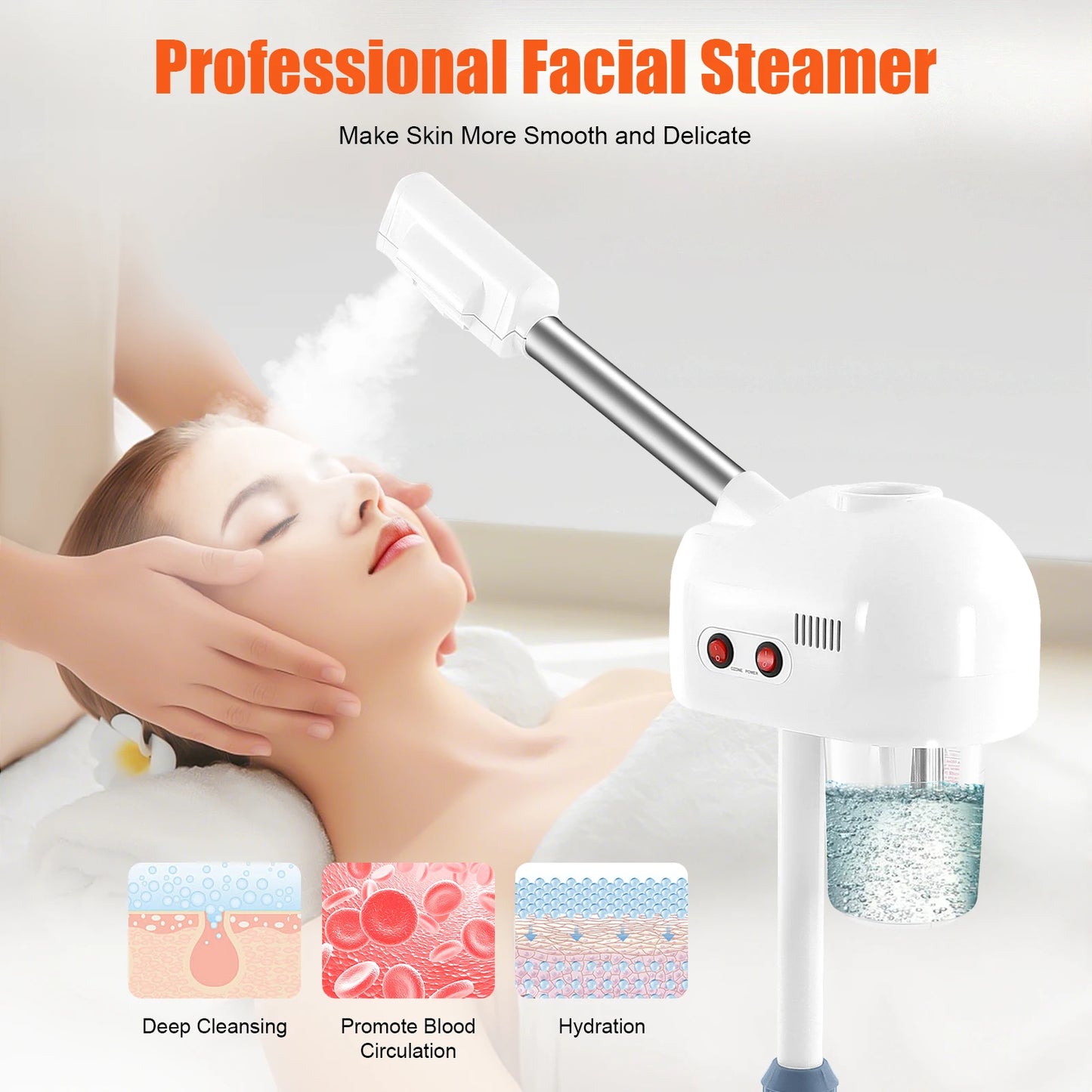 Facial Steamer, Height Adjustable Sprayer, 360° Rotatable, Movable Skin Care Equipment