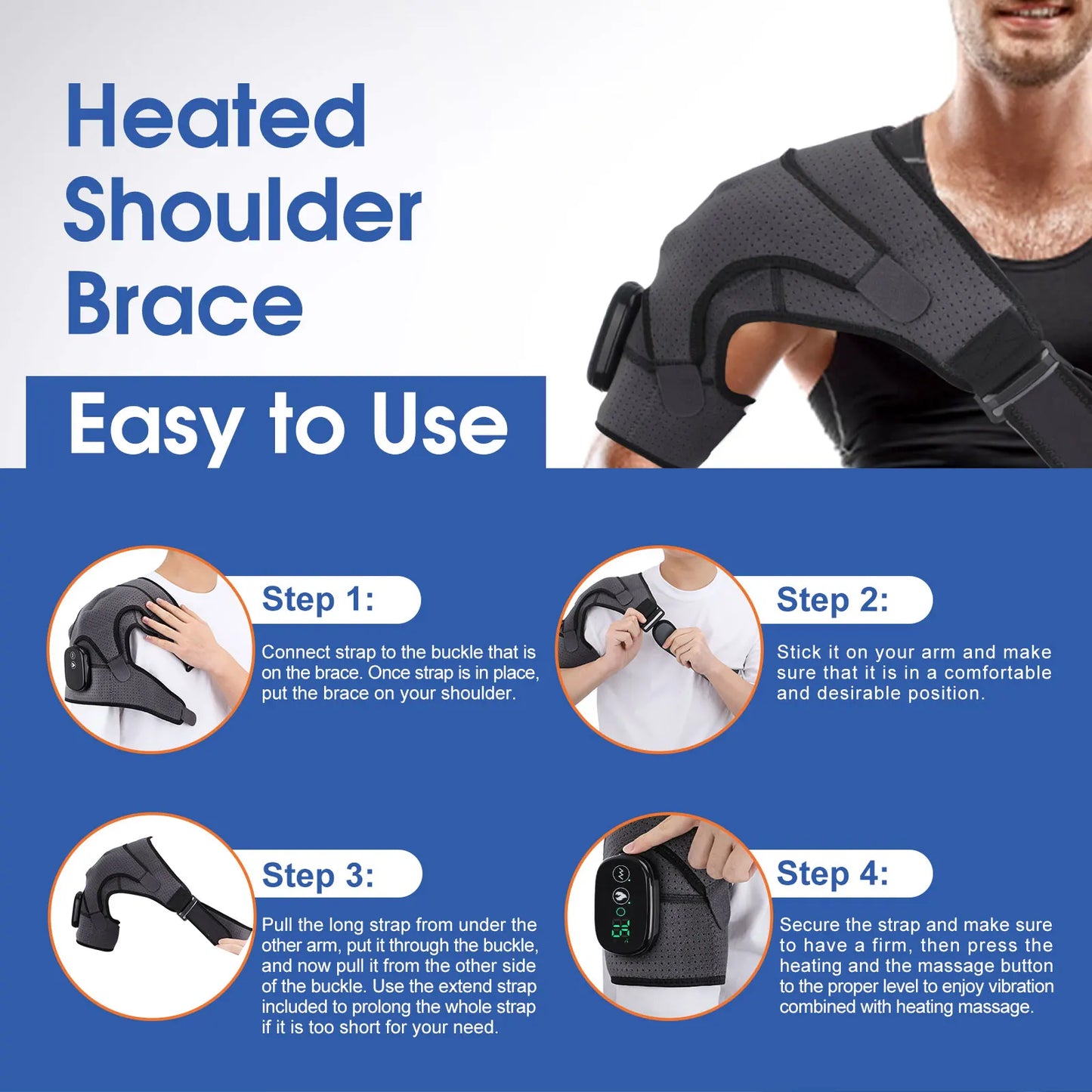Electric Heating Shoulder Brace, LED Display, Vibration Shoulder Massage, Muscle Relaxation