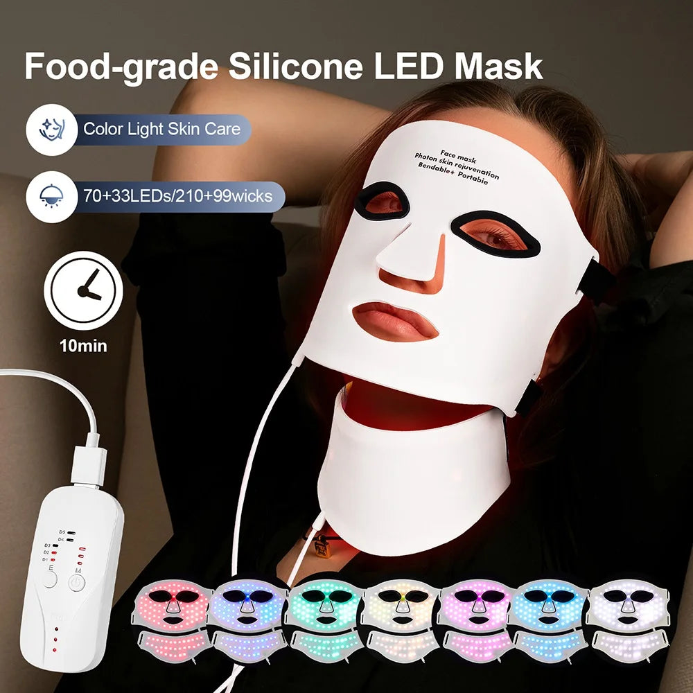 Mask Face With Neck, Red Light Infrared Therapy, Flexible Facial Mask Repair ,Skin Wireless Use