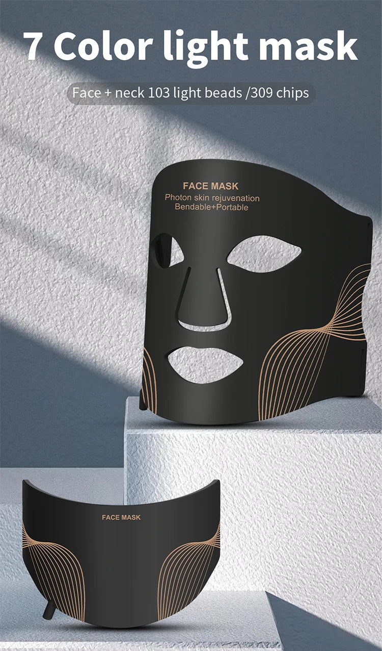LED Face Mask/Neck Wireless, Portable Red Light Therapy for Anti-Aging, Wrinkles, Skin Rejuvenation,