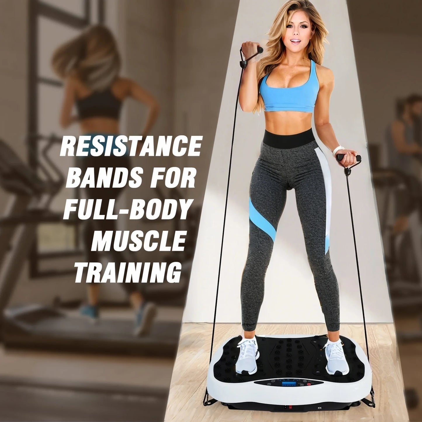 Full-Body Vibration Plate, Exercise Equipment Workout 330lbs, with Resistance Bands Remote Control