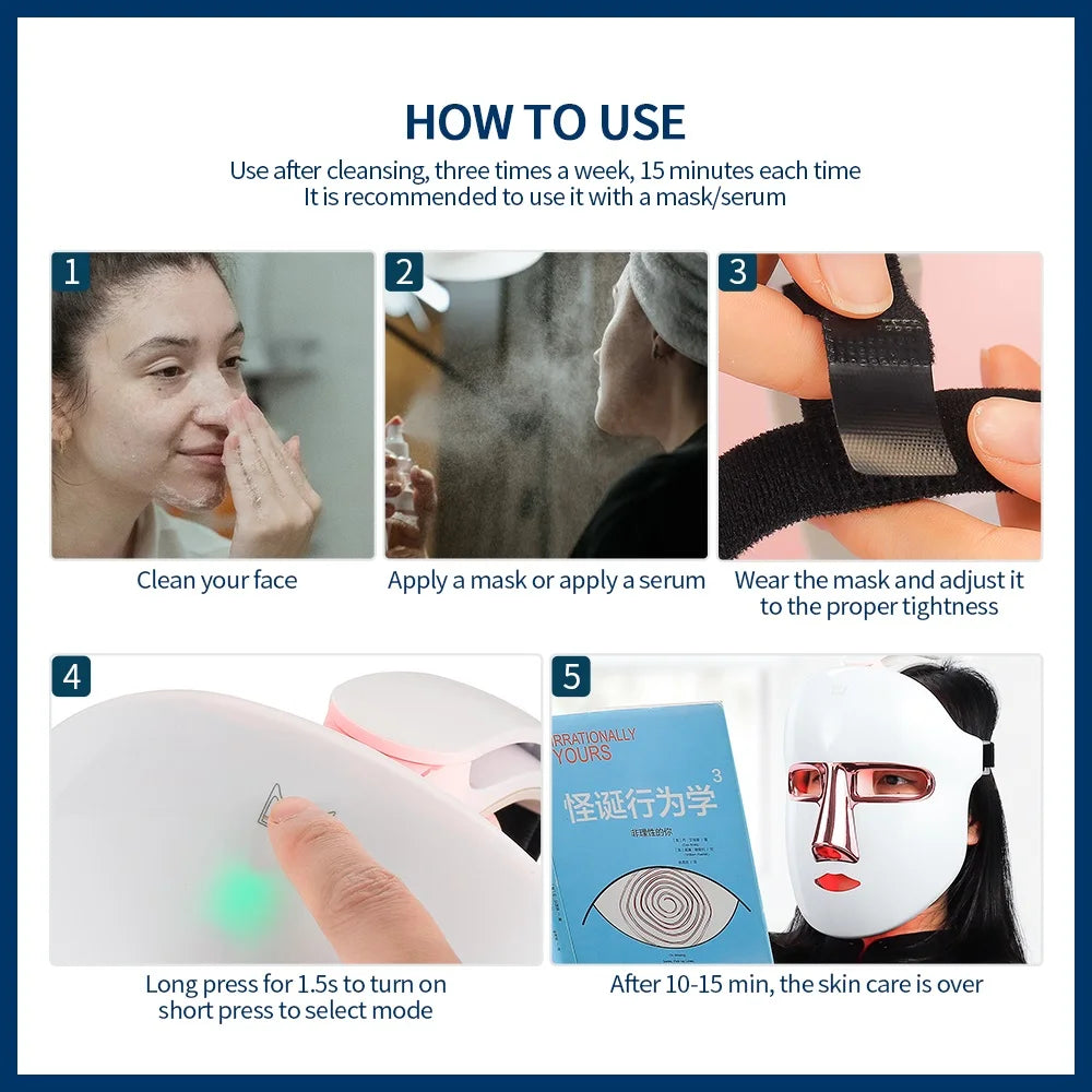 Face Beauty Mask 7 Colors , Light LED Mask , Photon Red Light, Facial Skin Care Repair, Skin Anti Aging, Wrinkle Skin Tightening