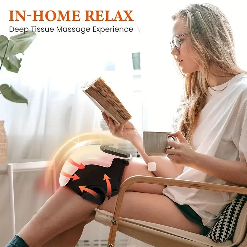 Cordless Knee Massager, with Heat and Vibration, Portable Knee Massager, with Large LED Screen, Adjustable Temperature