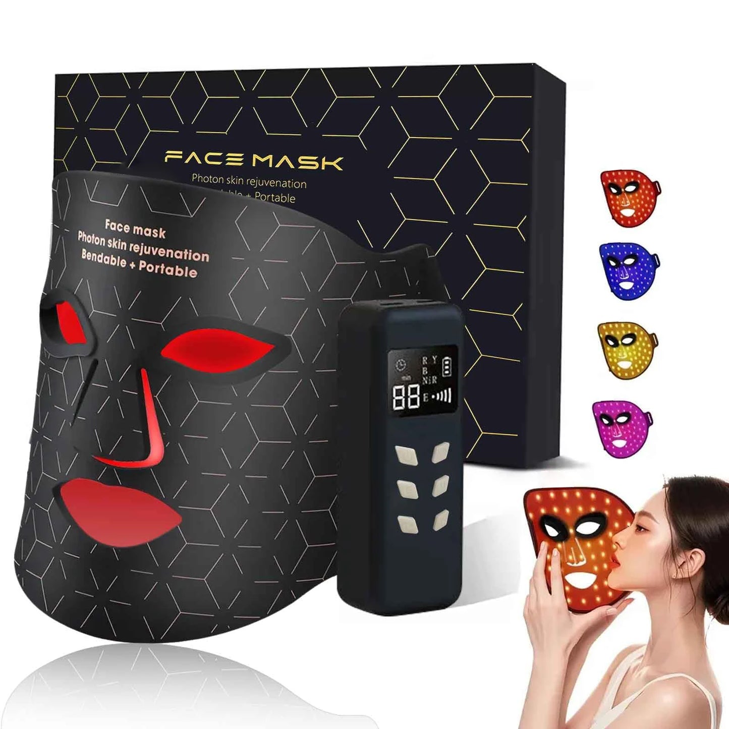 4 Modes Portable Led Face Mask, Light Therapy for Anti-Aging Wrinkles, Skin Rejuvenation,