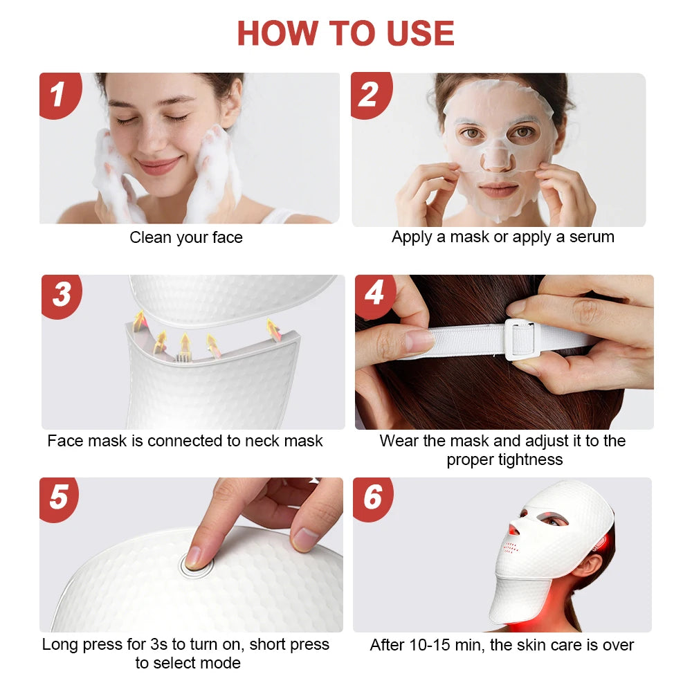 Wireless LED Face, & Neck Mask, Anti Aging Rejuvenation, Tighten Face, Neck Lifting, Whitening Beauty Device