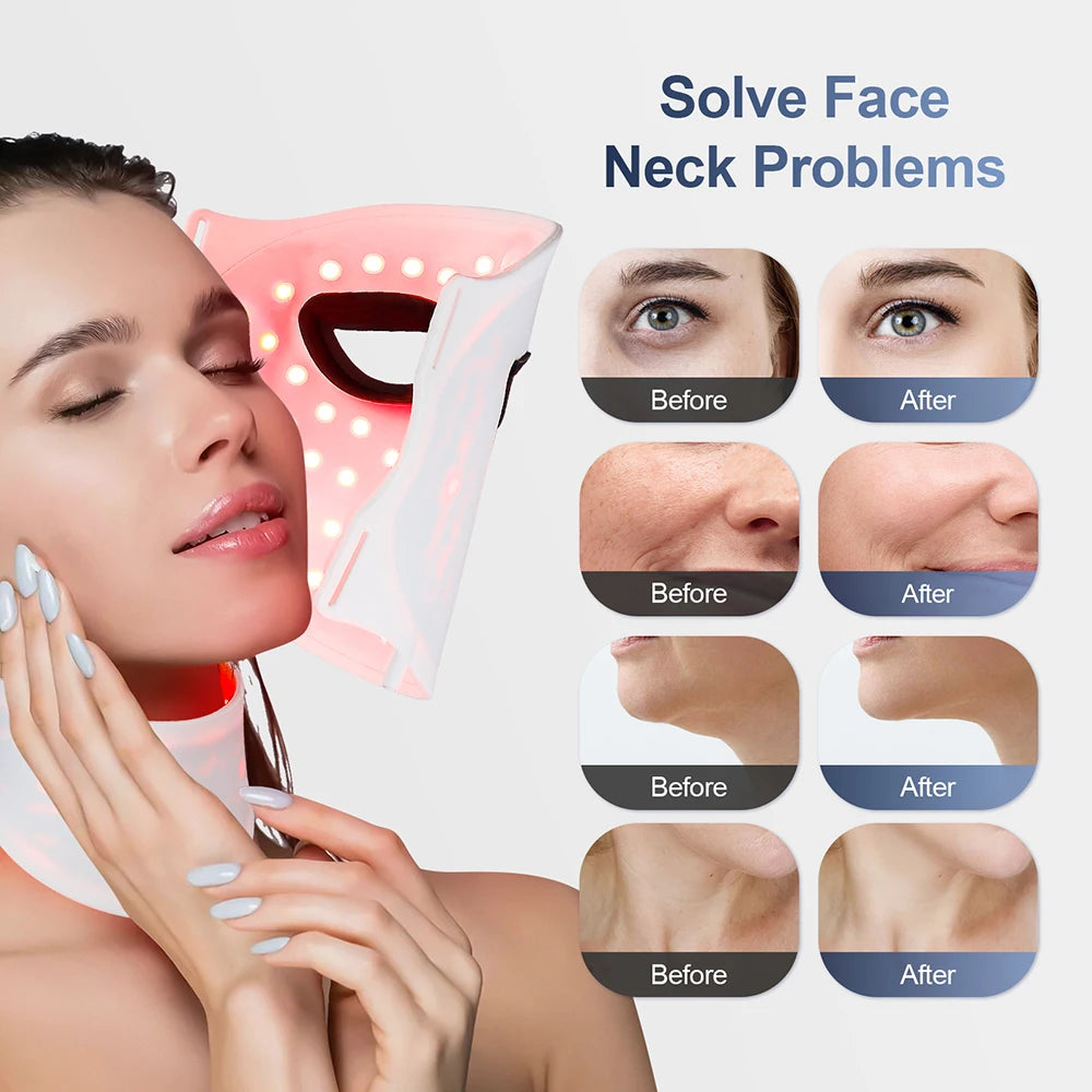 Mask Face With Neck, Red Light Infrared Therapy, Flexible Facial Mask Repair ,Skin Wireless Use