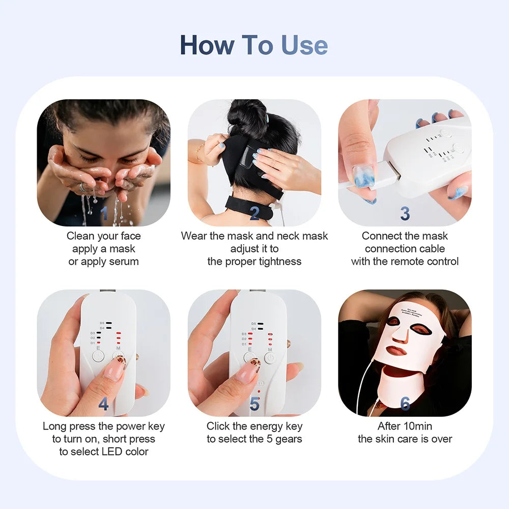 Mask Face With Neck, Red Light Infrared Therapy, Flexible Facial Mask Repair ,Skin Wireless Use