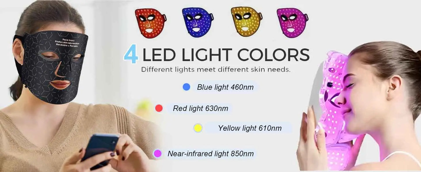4 Modes Portable Led Face Mask, Light Therapy for Anti-Aging Wrinkles, Skin Rejuvenation,