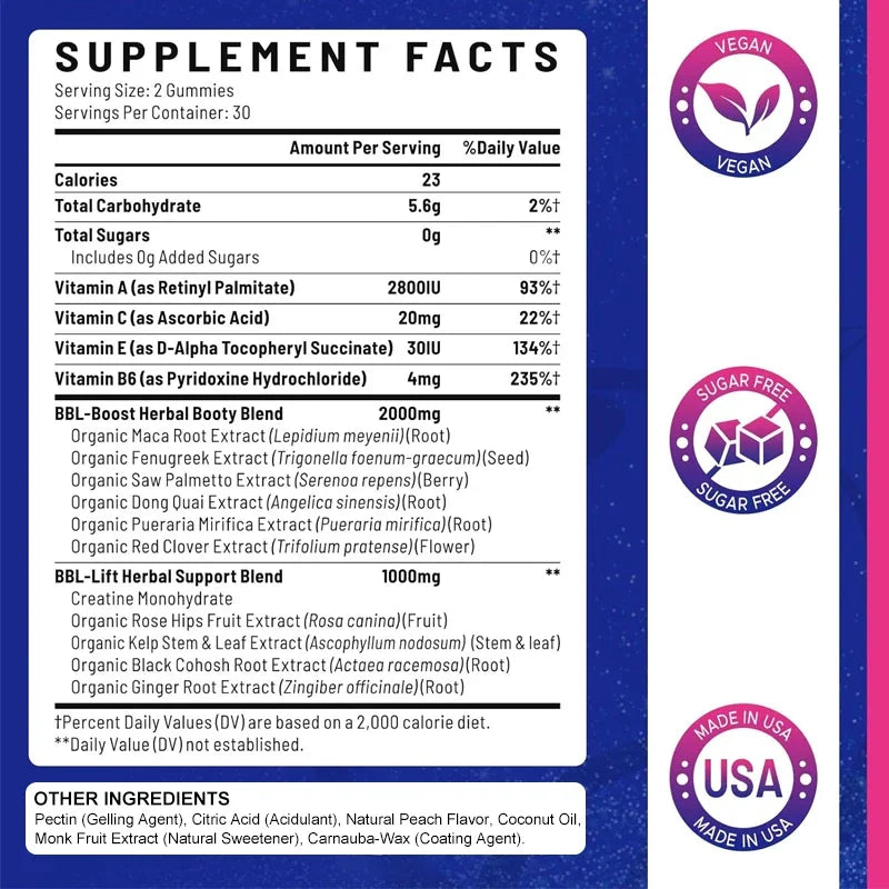 Buttocks Enlargement Gummies for Women - BBL- MAX Gummies - with Multivitamins and Herbal Extracts