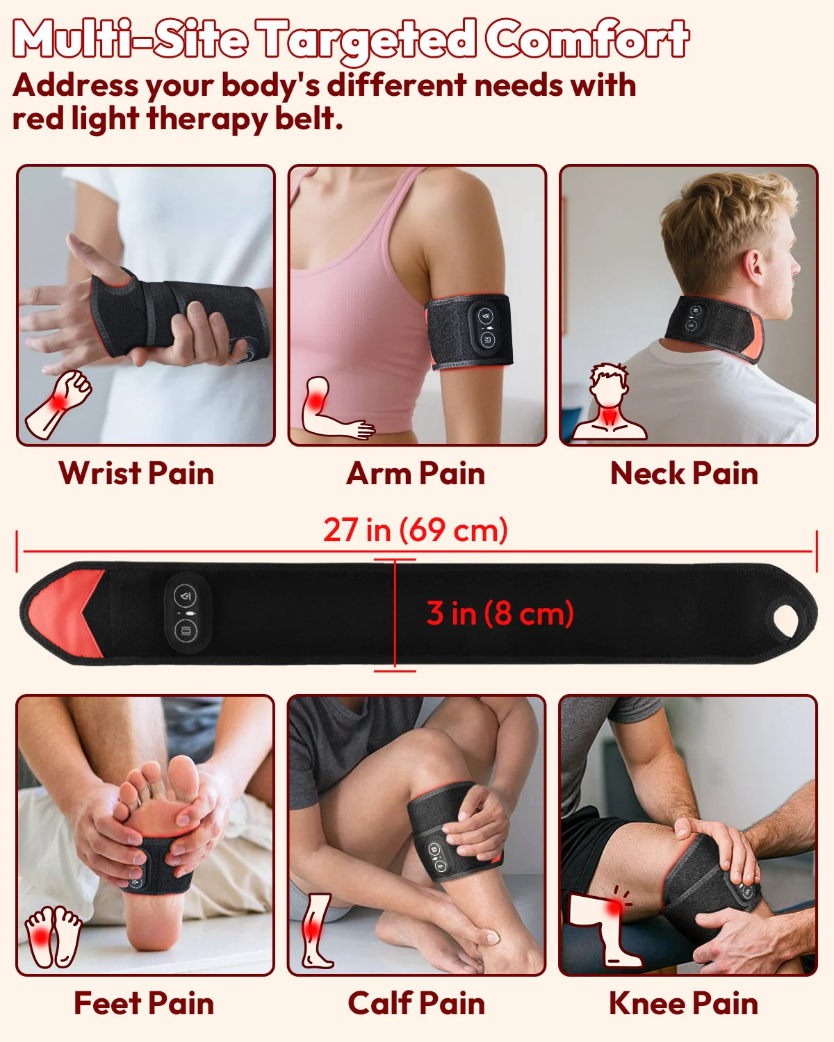 Wrist Red Light Therapy Wrap with Heat & Vibration, 660nm/850nm