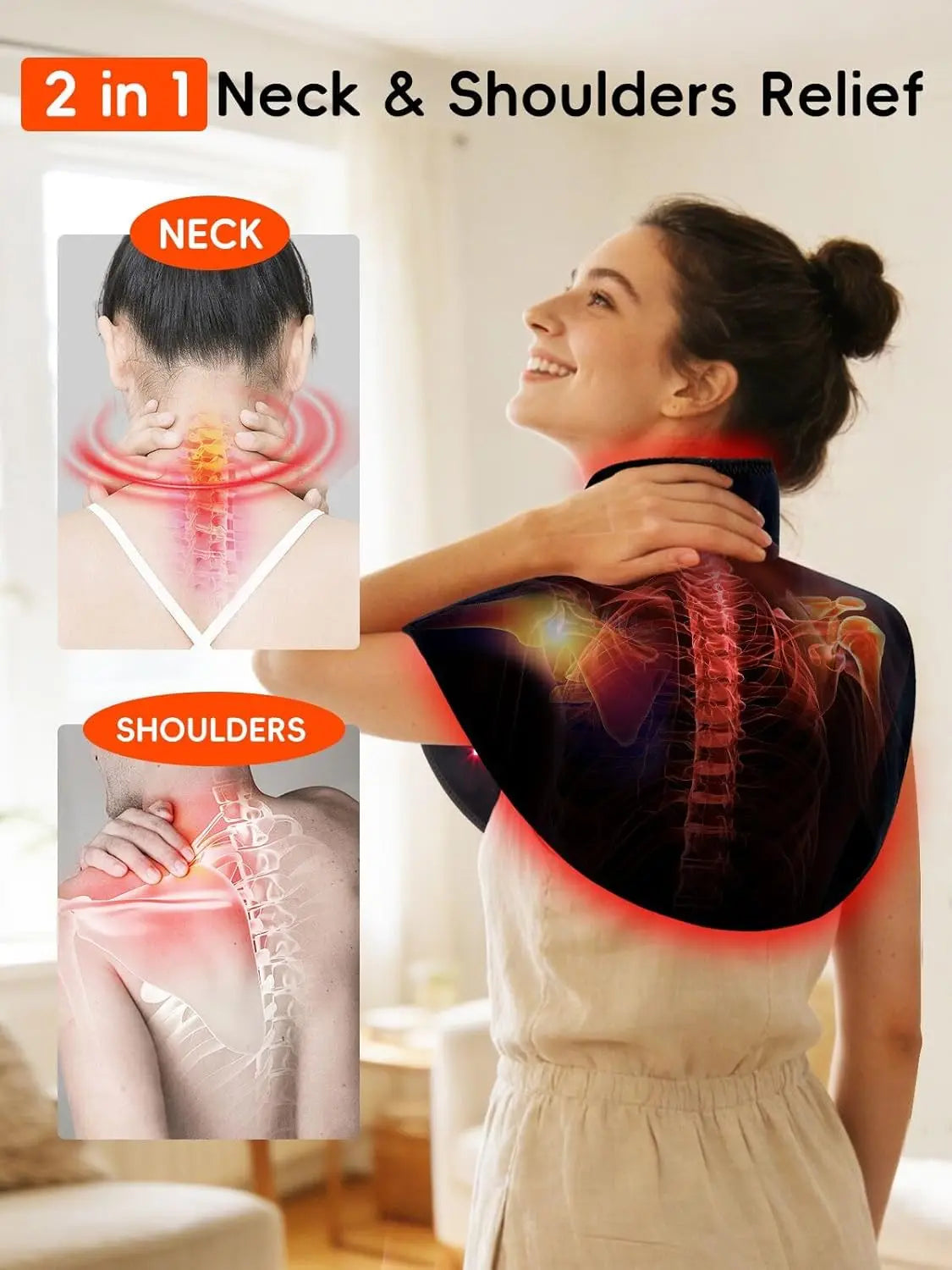 Cordless Red Light Therapy for Neck & Shoulder Pain Relief, 5000mAh Rechargeable Heating Pad with Timer