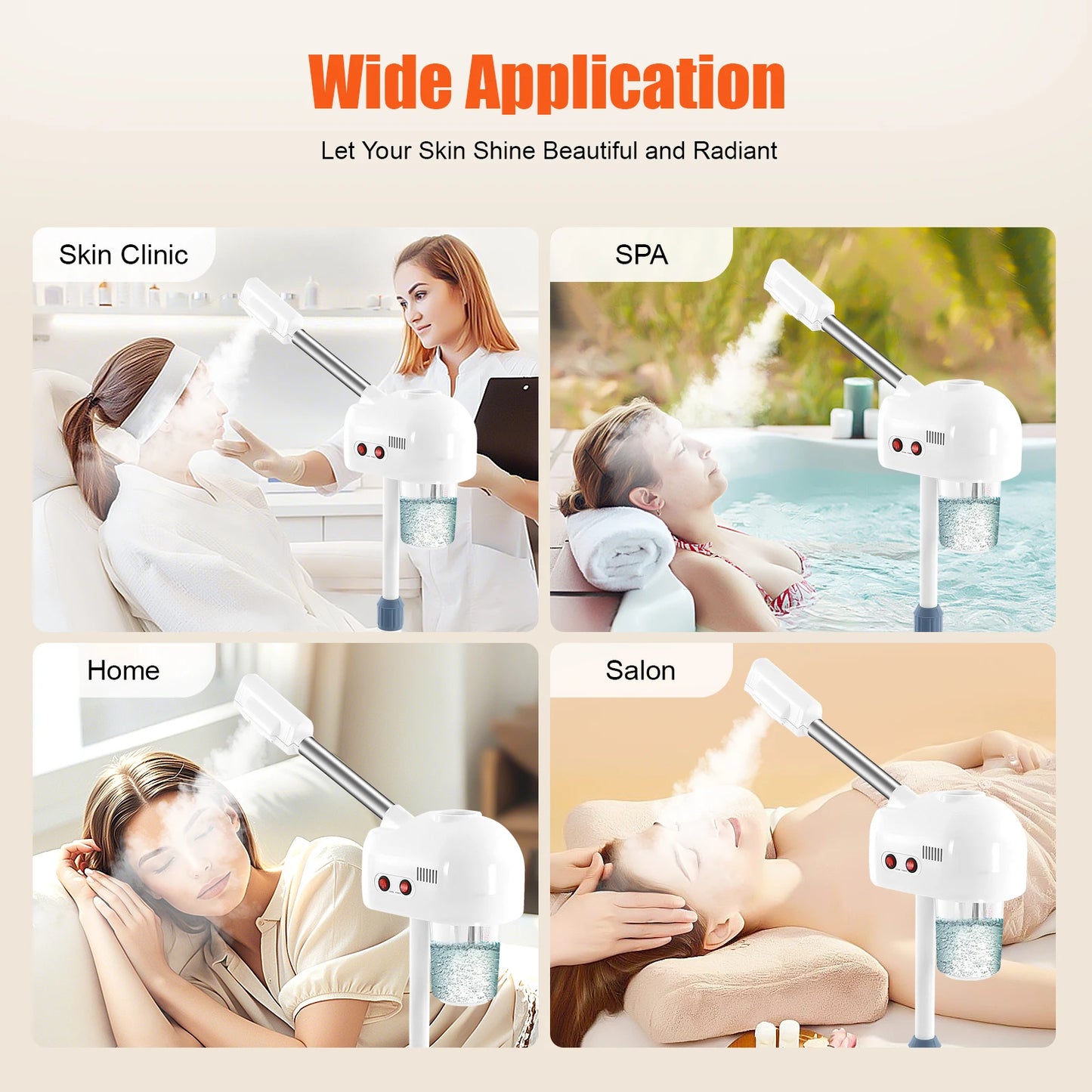 Facial Steamer, Height Adjustable Sprayer, 360° Rotatable, Movable Skin Care Equipment