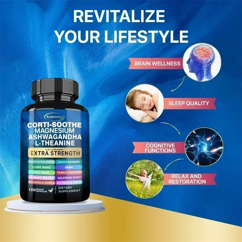 Corti-Soothe, Magnesium, Ashwagandha, and L-Theanine Supplement - Supports Adrenal Health, Regulates Cortisol, Promotes Relaxation, Increases Energy Levels