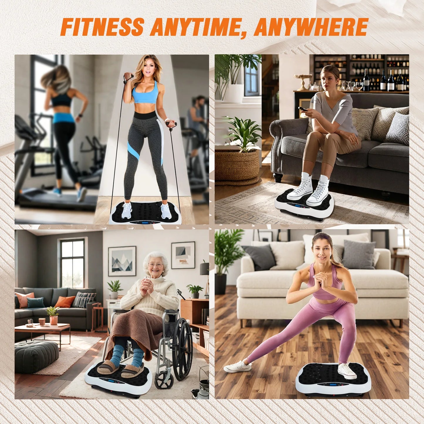 Full-Body Vibration Plate, Exercise Equipment Workout 330lbs, with Resistance Bands Remote Control
