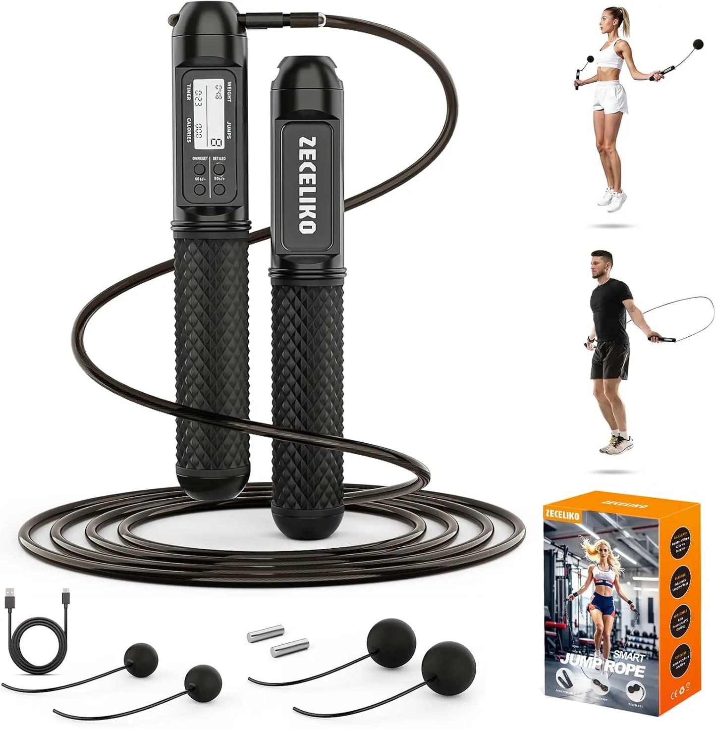 Smart Jump Rope with Counter, Adjustable Steel Wire for Home Gym & HIIT, Tracks Jumps, Calories & Time