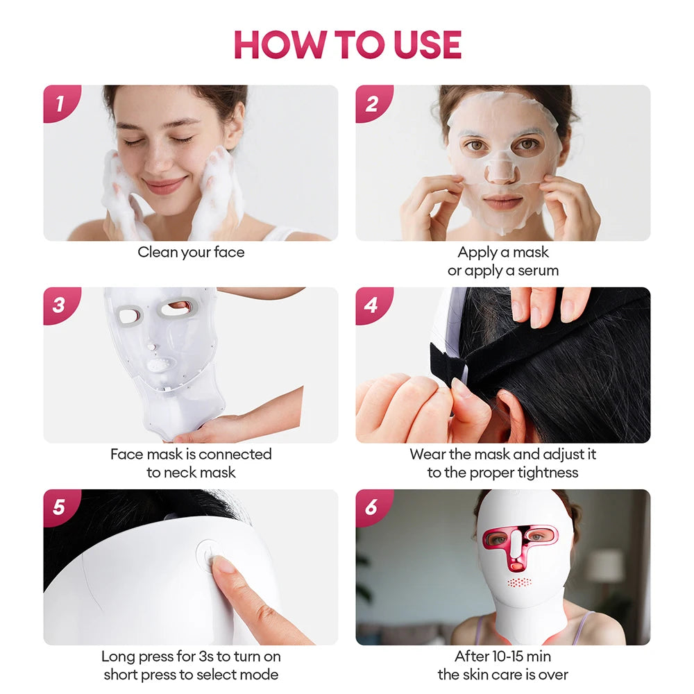 LED Face, and Neck Mask, Rechargeable, Anti-Wrinkle Skin Tightening, Whitening, Facial SPA Beauty Care Device