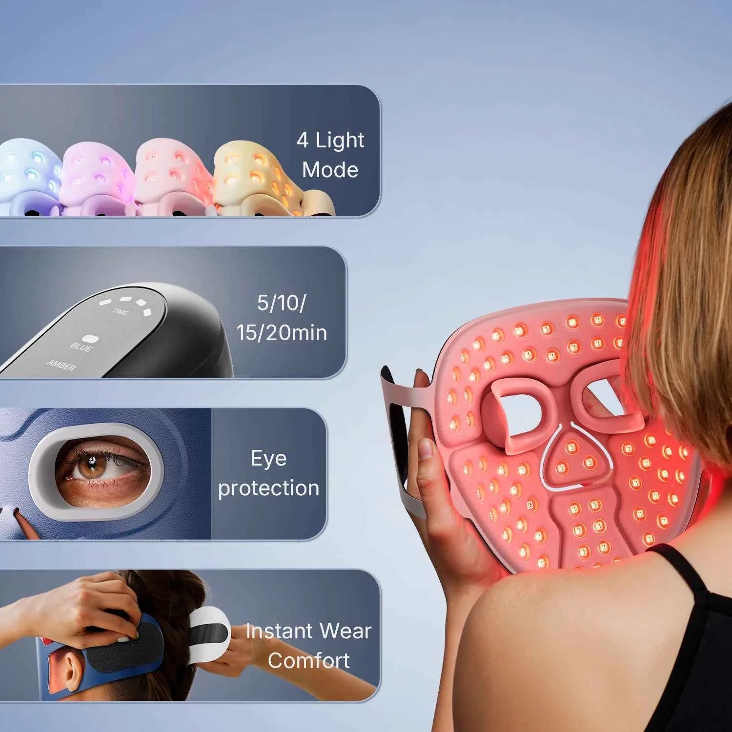Face Beauty LED Mask, Wrinkle Reduction, Blue Light Acne Treatment, 3000m Ah Rechargeable Skin Care Device