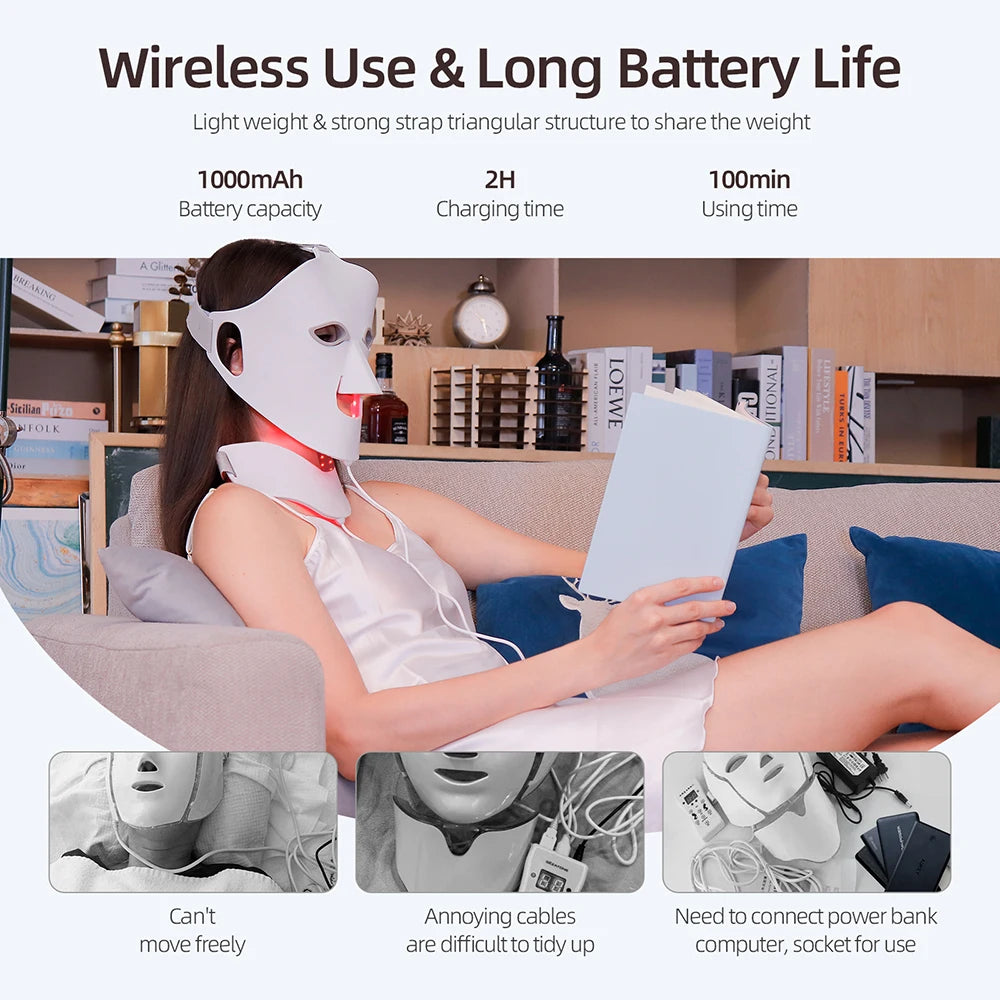 3D Flexible Silicone Facial Beauty Mask, Red Light Face & Neck, Wireless Use