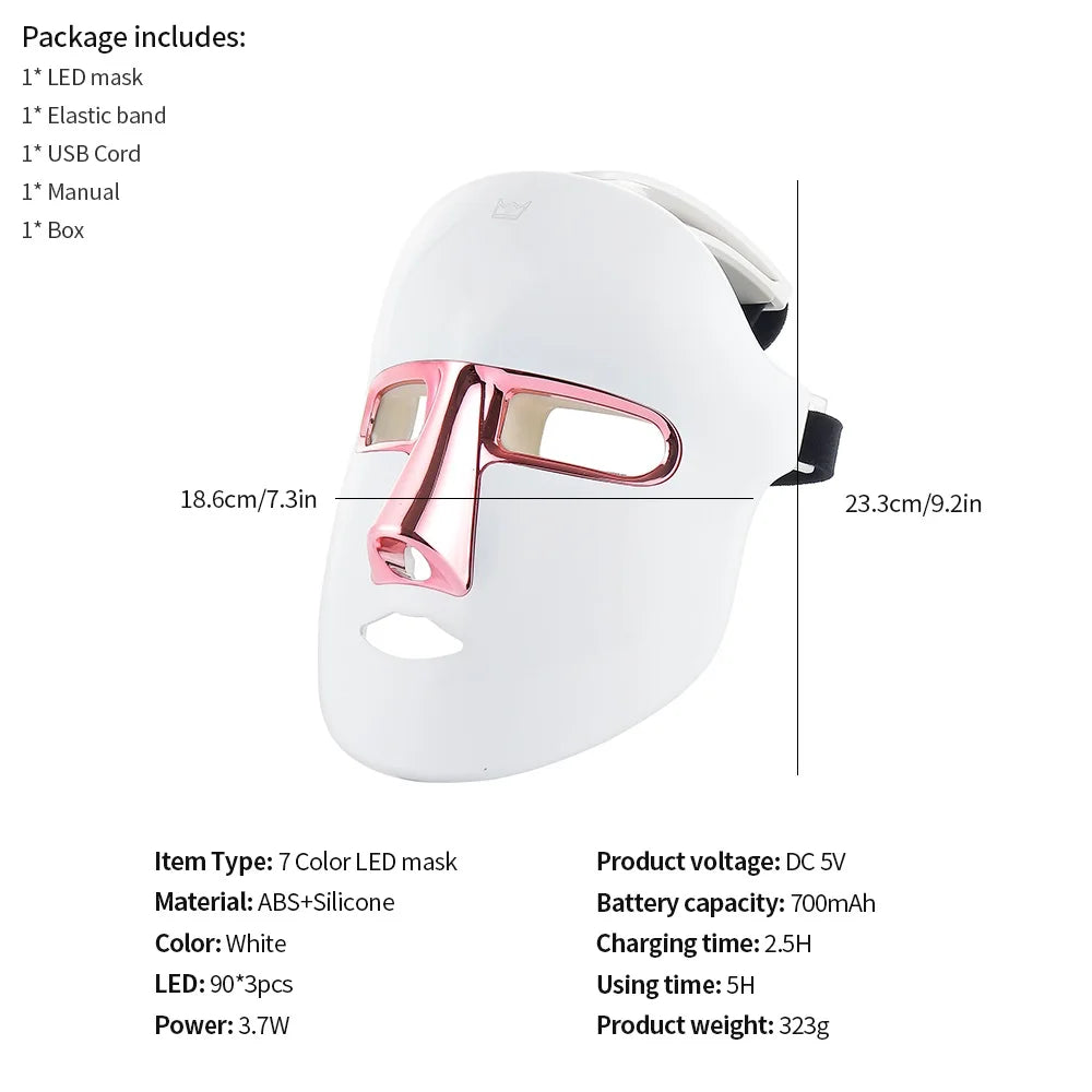 Face Beauty Mask 7 Colors , Light LED Mask , Photon Red Light, Facial Skin Care Repair, Skin Anti Aging, Wrinkle Skin Tightening