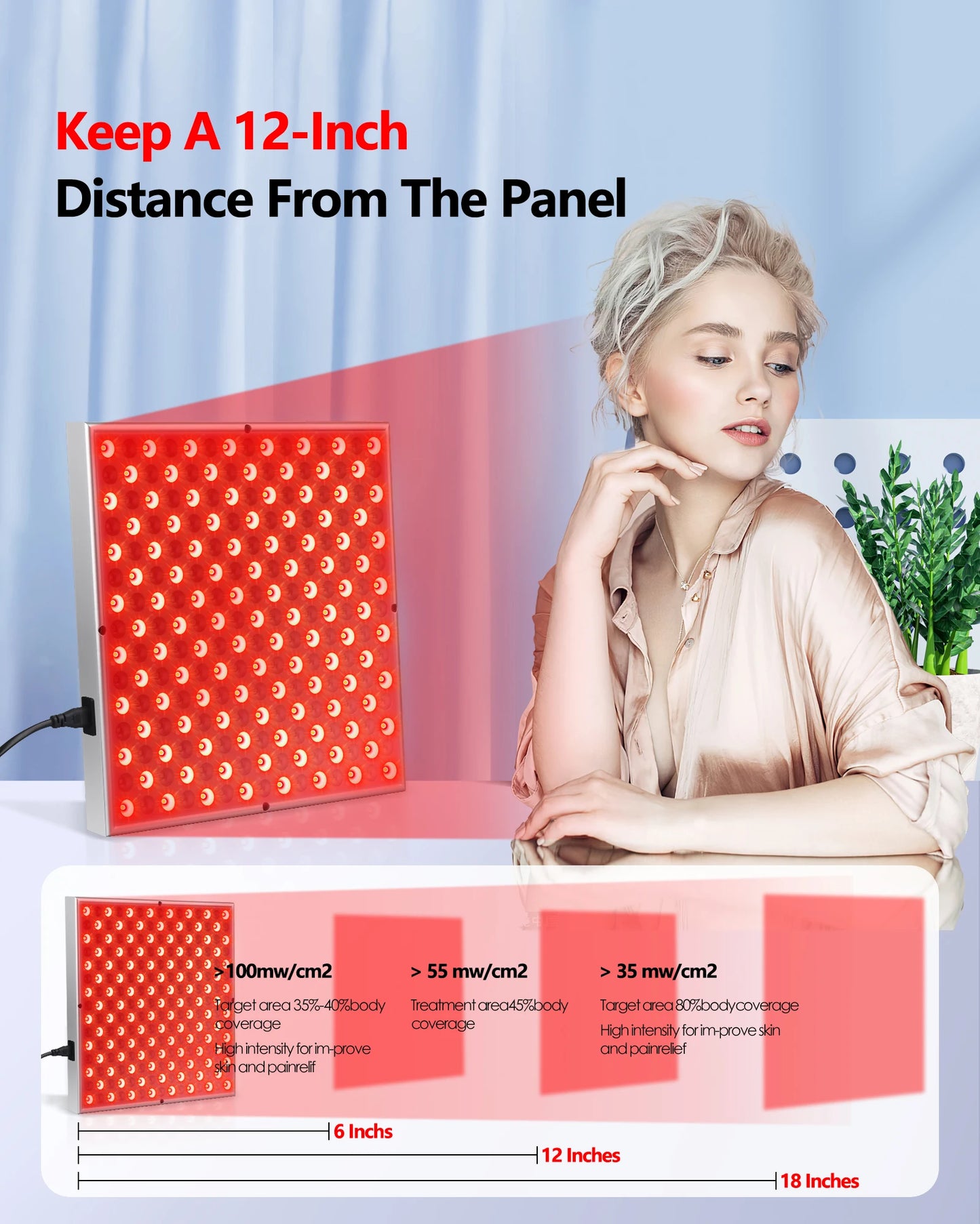 LED Red Light Therapy, Panel Lamp for Facial Anti Aging, Pain Relief Physical Therapy Tools