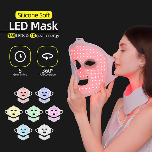 3D Flexible Silicone Facial Beauty Mask, Red Light Face & Neck, Wireless Use