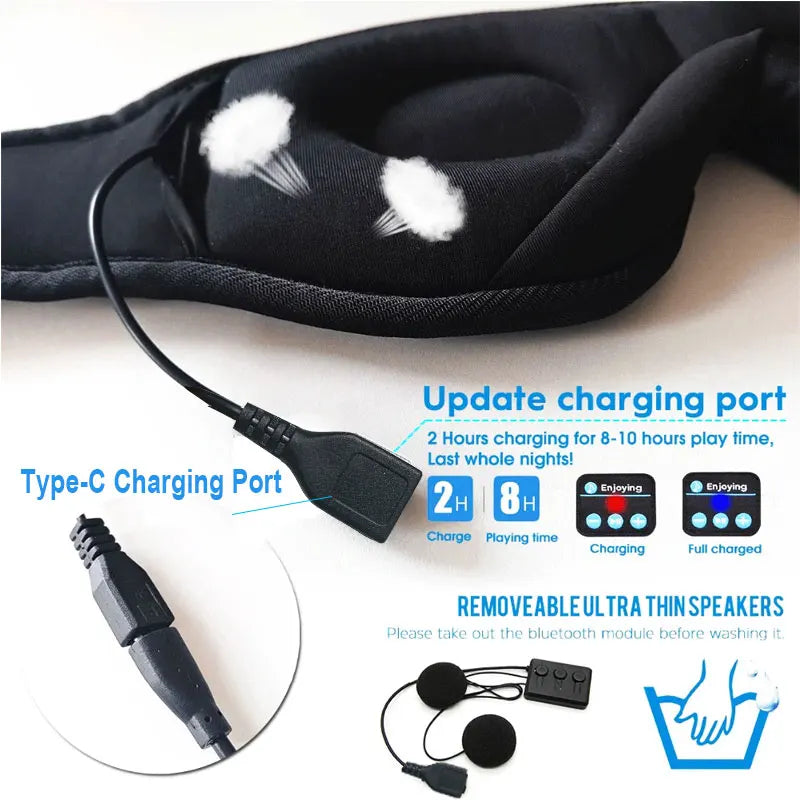 3D wireless music headphone, breathable, smart eye mask, Bluetooth headset with mic for IOS/MAC