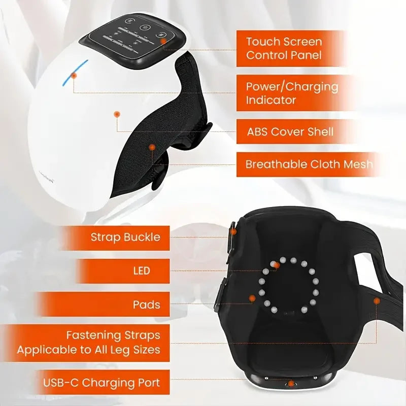 Cordless Knee Massager, with Heat and Vibration, Portable Knee Massager, with Large LED Screen, Adjustable Temperature