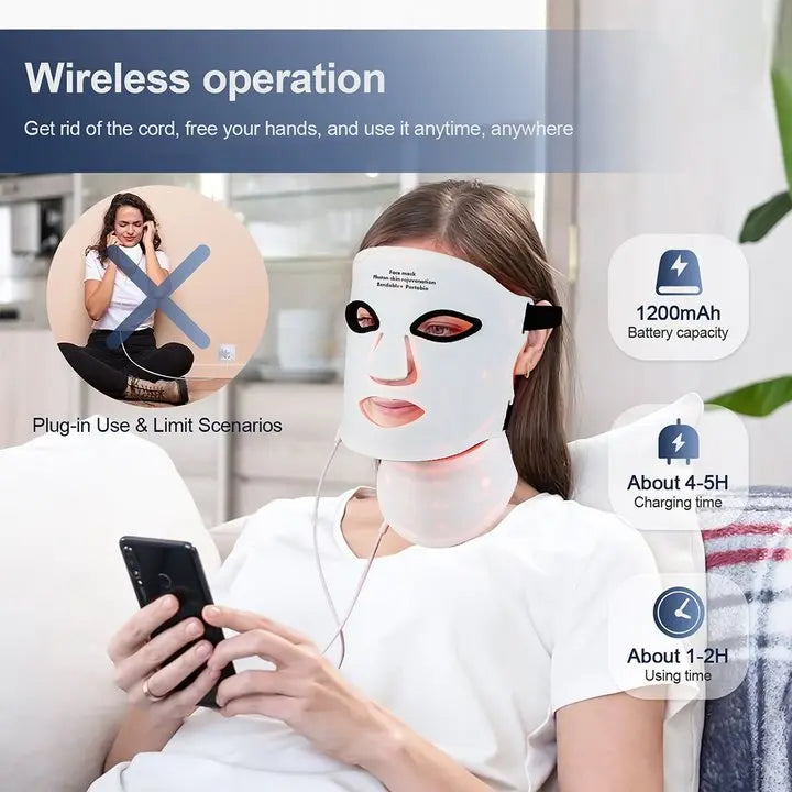 Mask Face With Neck, Red Light Infrared Therapy, Flexible Facial Mask Repair ,Skin Wireless Use