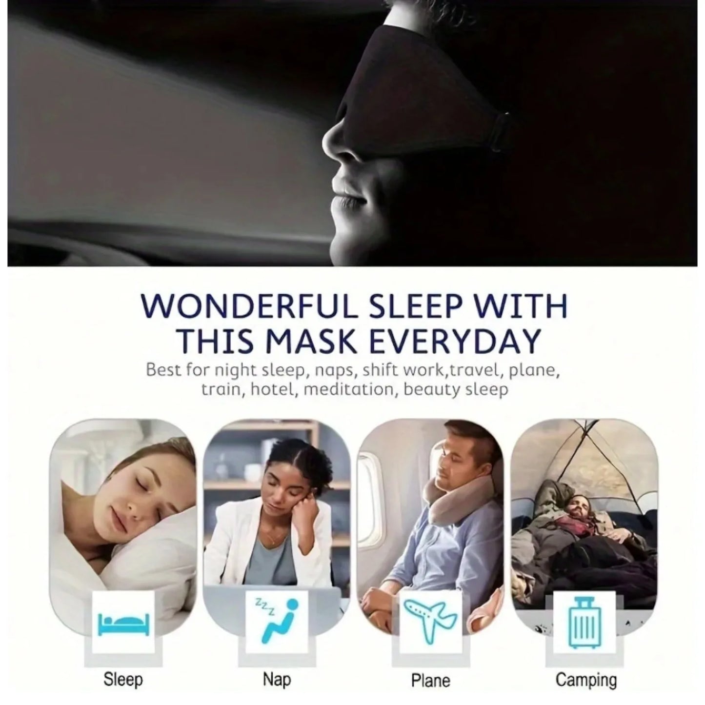 3D foam eye mask, unisex, simple light-blocking, with a nose pad, suitable for sleep, relieving eye fatigue.