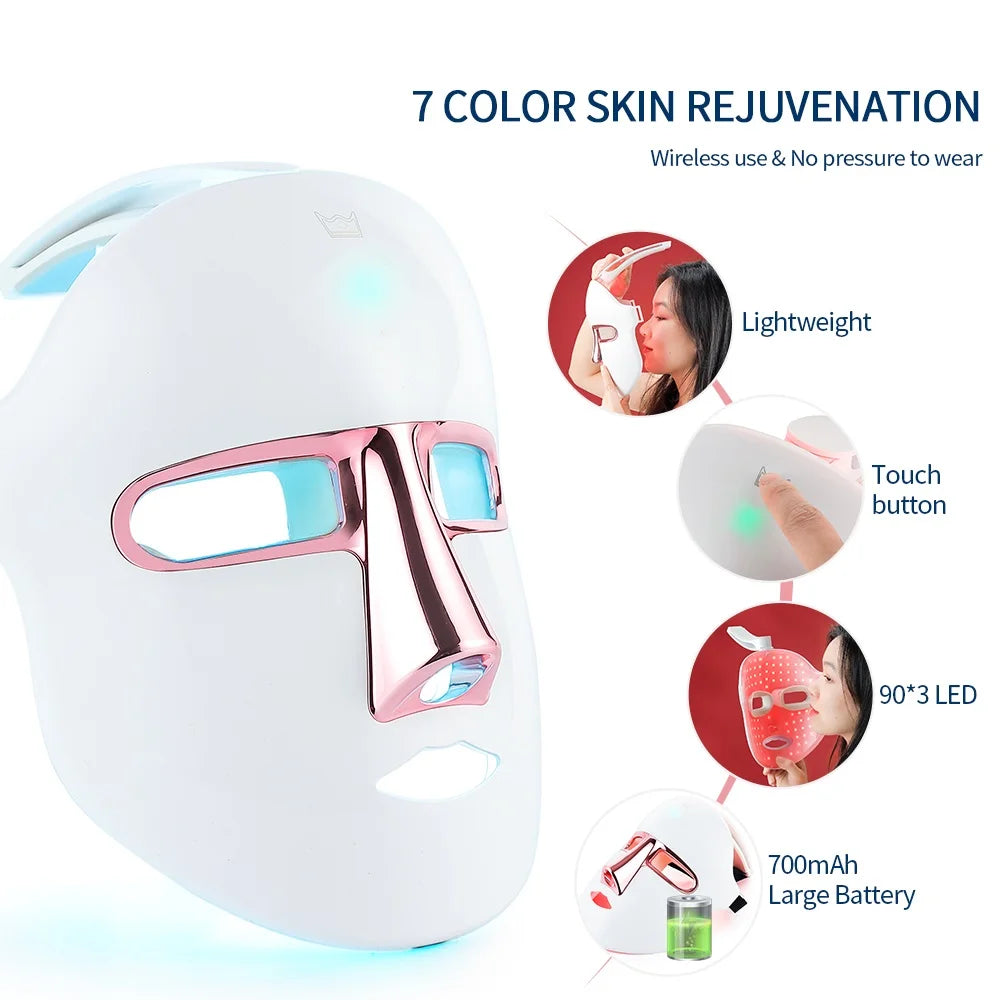 Face Beauty Mask 7 Colors , Light LED Mask , Photon Red Light, Facial Skin Care Repair, Skin Anti Aging, Wrinkle Skin Tightening