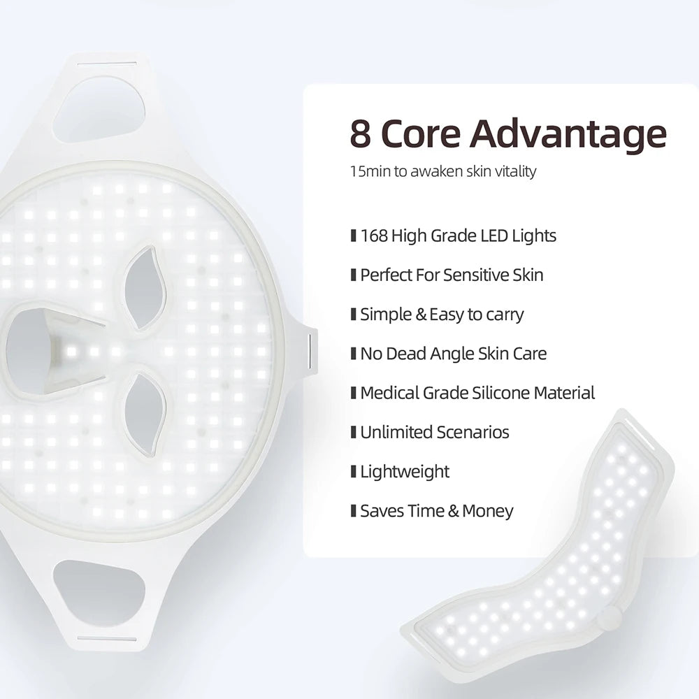 3D Flexible Silicone Facial Beauty Mask, Red Light Face & Neck, Wireless Use