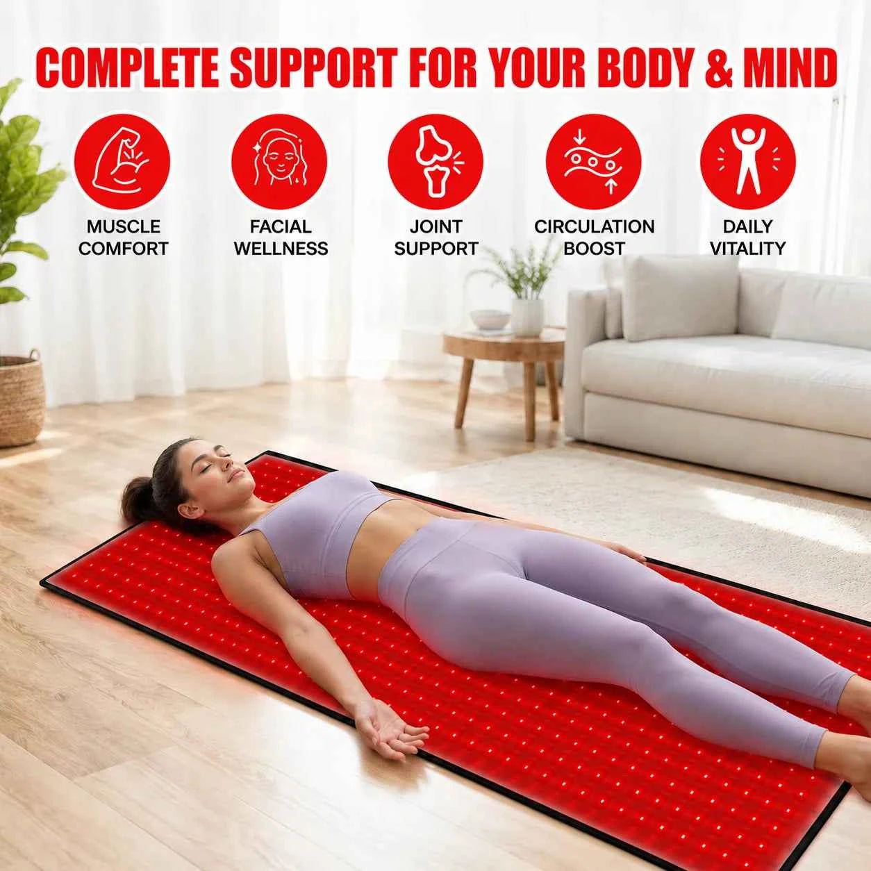 Red Light Therapy Mat, 660nm& 850nm, Adjustable Timer & Intensity