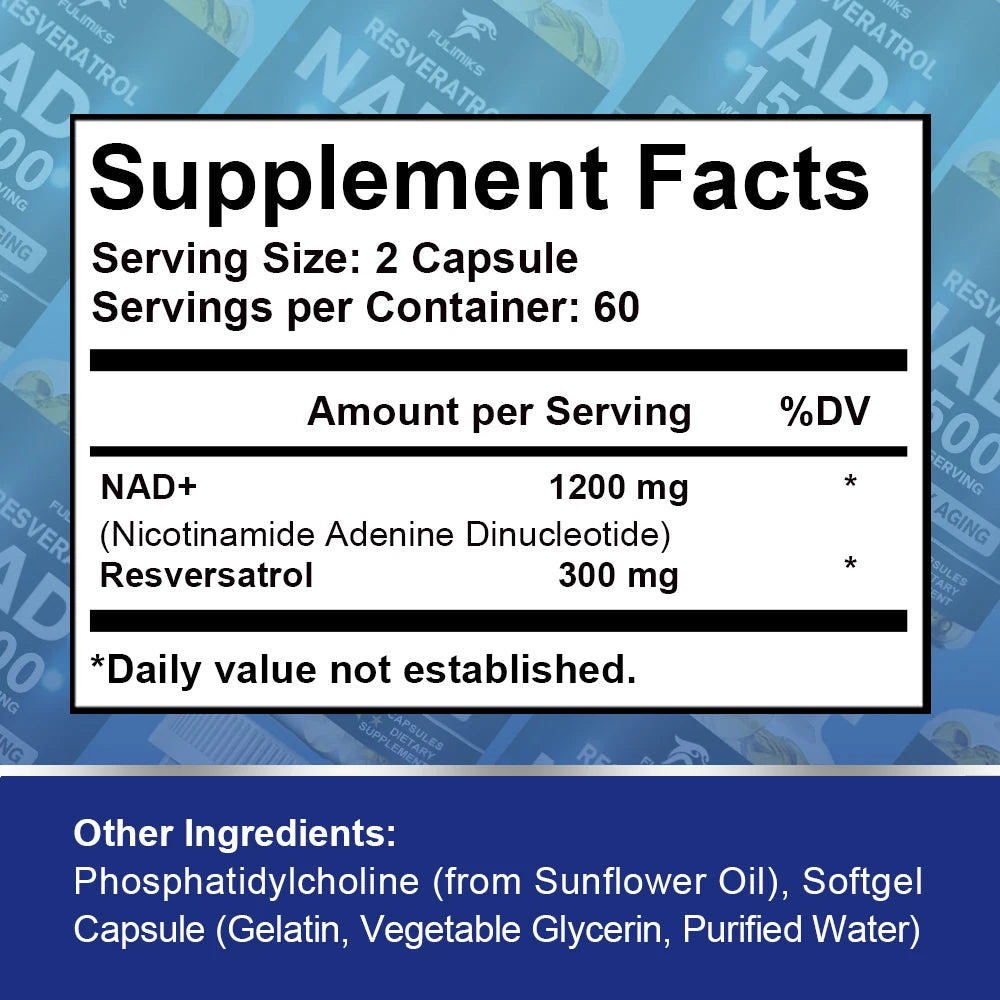 NAD+ and Resveratrol Supplement, Help Support Cell Regeneration, Natural Energy, Focus and Memory